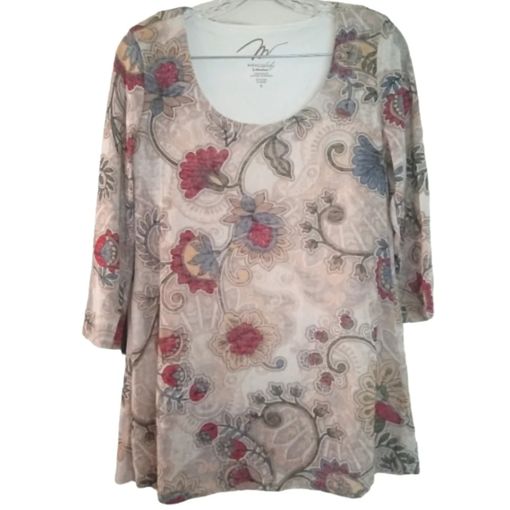 Miracle Body by Miracle Suit 3/4 Sleeve‎ Paisley Print Lightweight Blouse Small